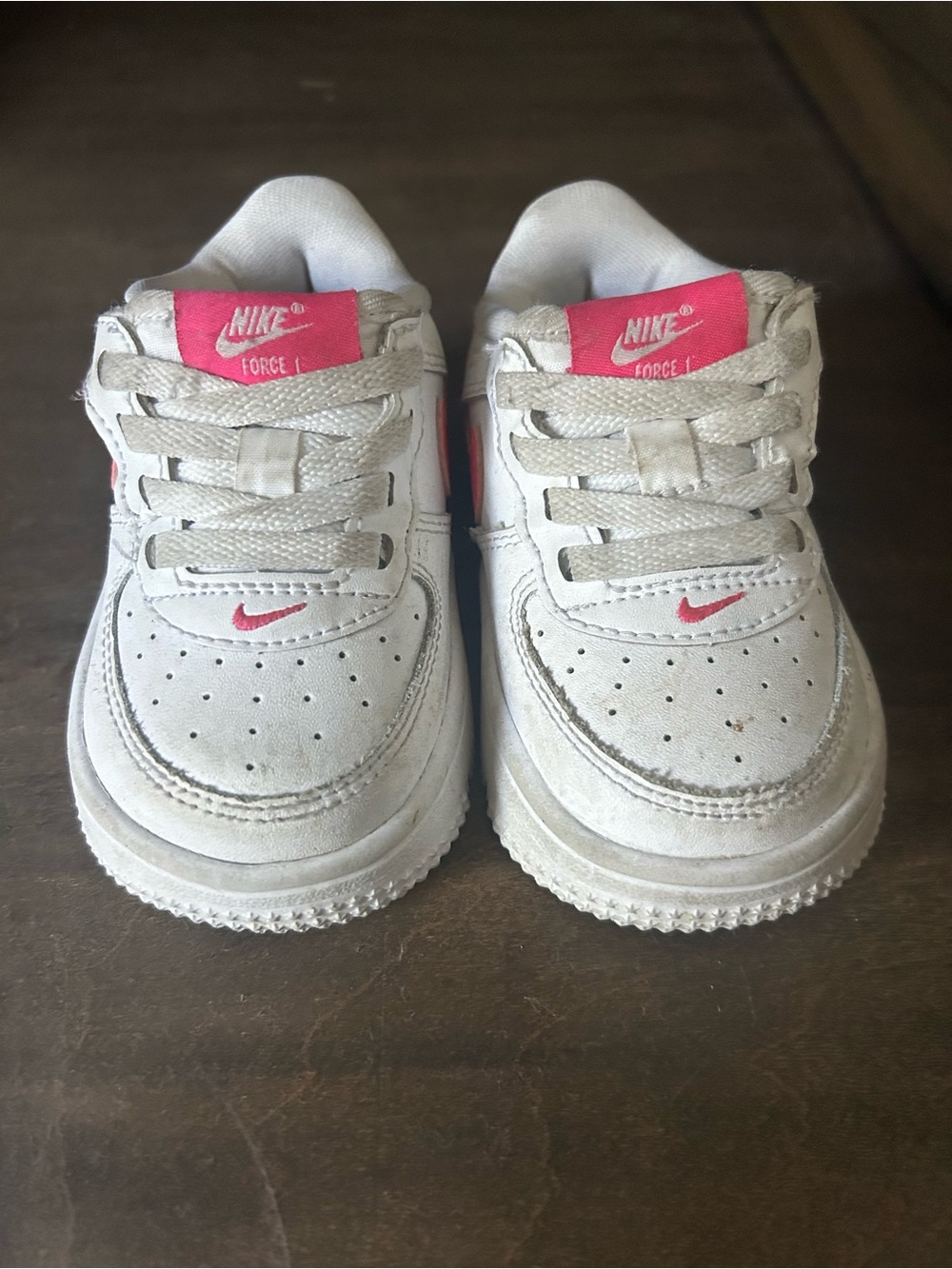 Nike Kids White Sneakers with Pink Accents